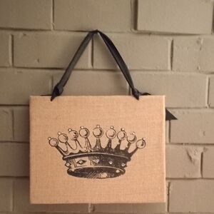 Crown Print Canvas Wall Art with Ribbon Hanger